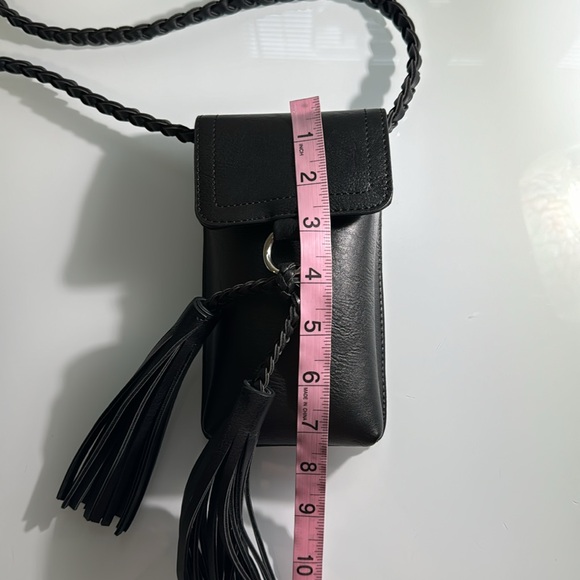 Dress Barn black vegan leather braided crossbody w/ tassels - Picture 9 of 11
